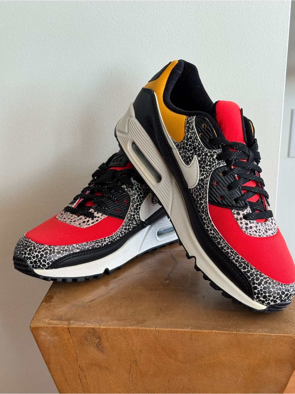 NWT Nike Women’s Air Max 90 — Red, Black & Yellow Accent Sneakers